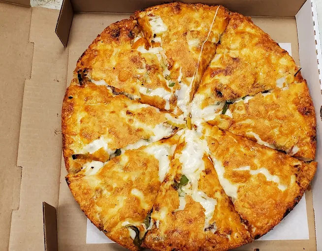Golden baked extra cheese pizza